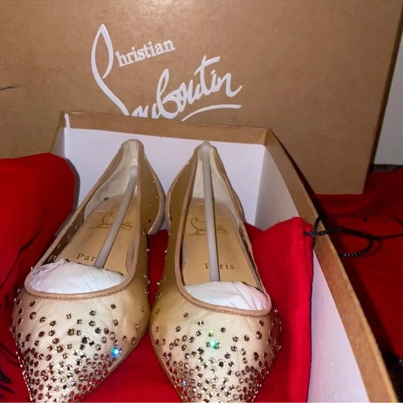 CHRISTIAN LOUBOUTIN Swarovski crystal-embellished mesh flats